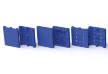 Pallet options are stacking up blue pallets in a row