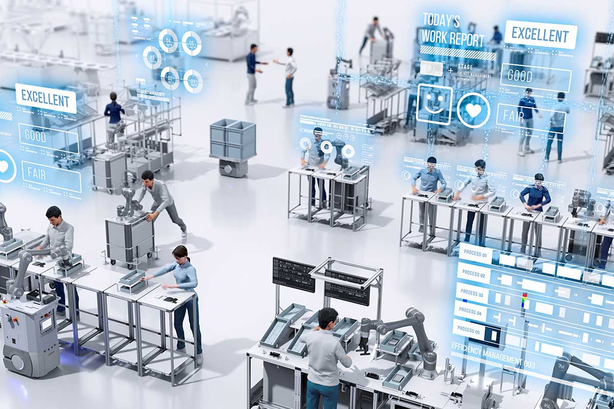 Illustration of people working in a lab.