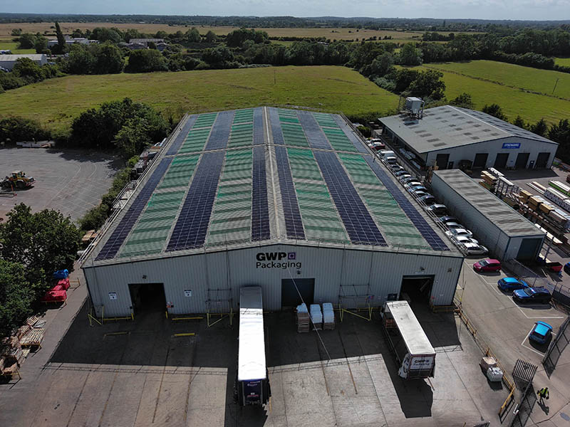 Solar panels on packaging manufacturing factory