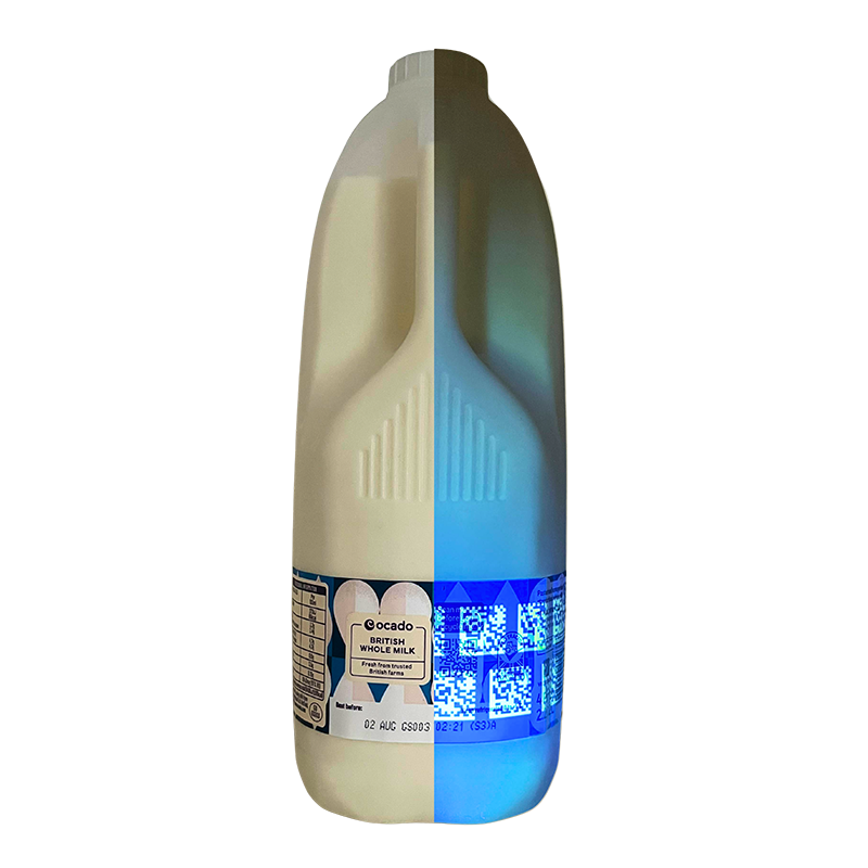 Milk packaging with invisible UV tags