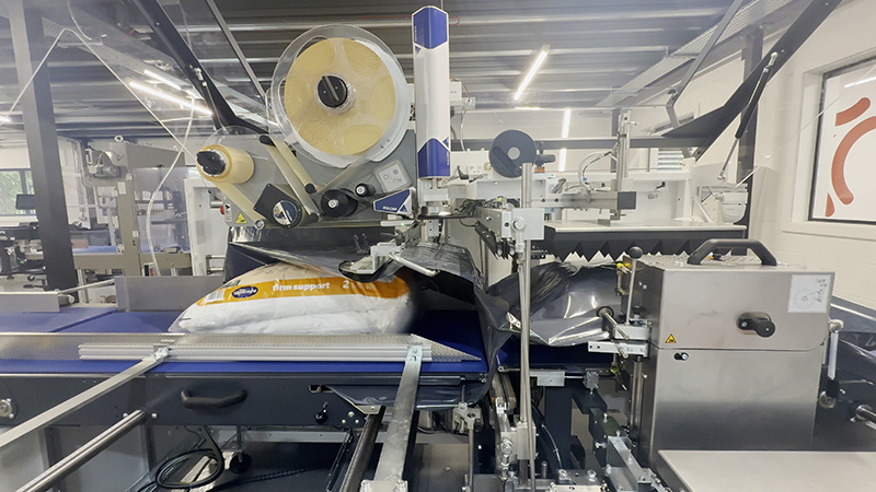 Bedding products on packaging line