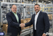 Zeus and E&B team up to offer integrated automation and consumables solutions L-R: Iain Buckham (Engelmann & Buckham); and Keith Ockenden (Zeus) shaking hands