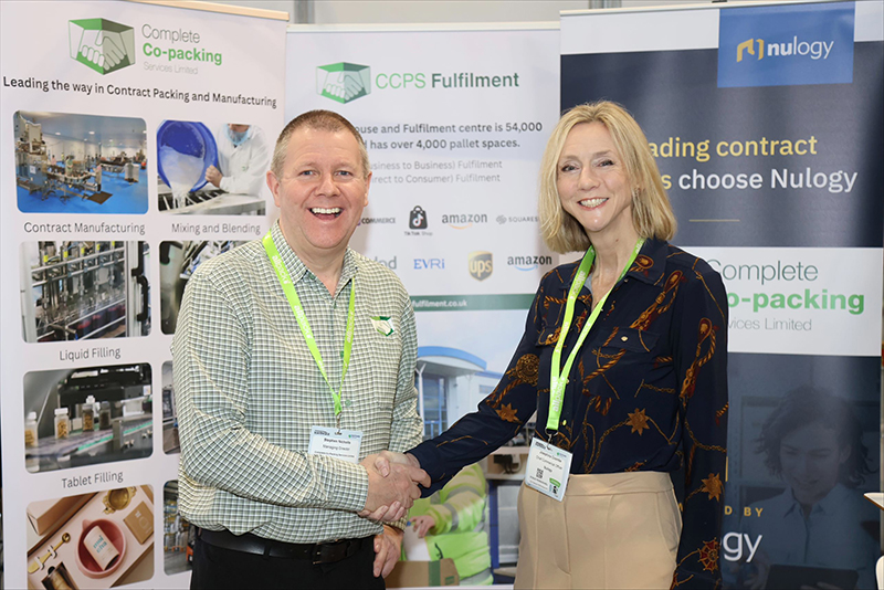 Stephen Nicholls and Josephine Coombe shake hands on a deal at Packaging Innovations