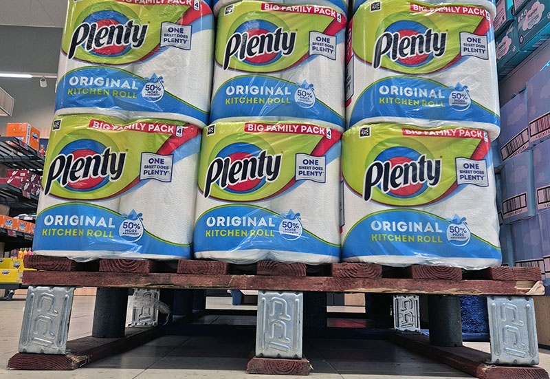 Hygiene products on wooden pallets