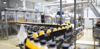 Bottles on a packaging line