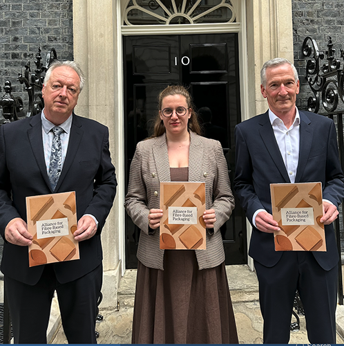 Alliance for Fibre-Based Packaging representatives outside 10 Downing Street