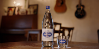 Mineral water in glass bottle