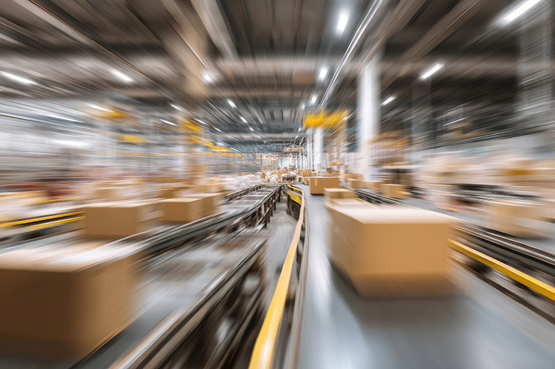 Cardboard boxes on conveyor belts