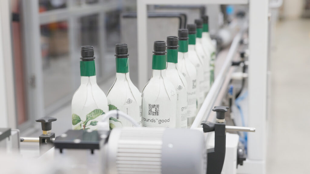 Paper bottles on production line