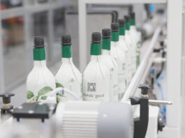 Paper bottles on production line