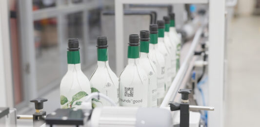 Paper bottles on production line