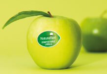 Apple wth compostable label