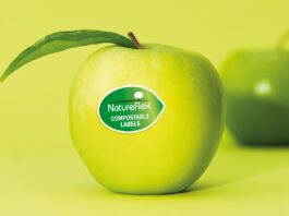 Partnership confirms ‘breakthrough’ for home compostable fruit labelling Apple wth compostable label