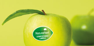 Apple wth compostable label