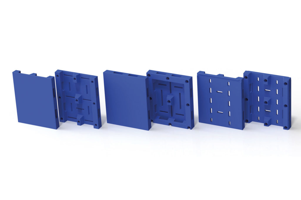 blue pallets in a row