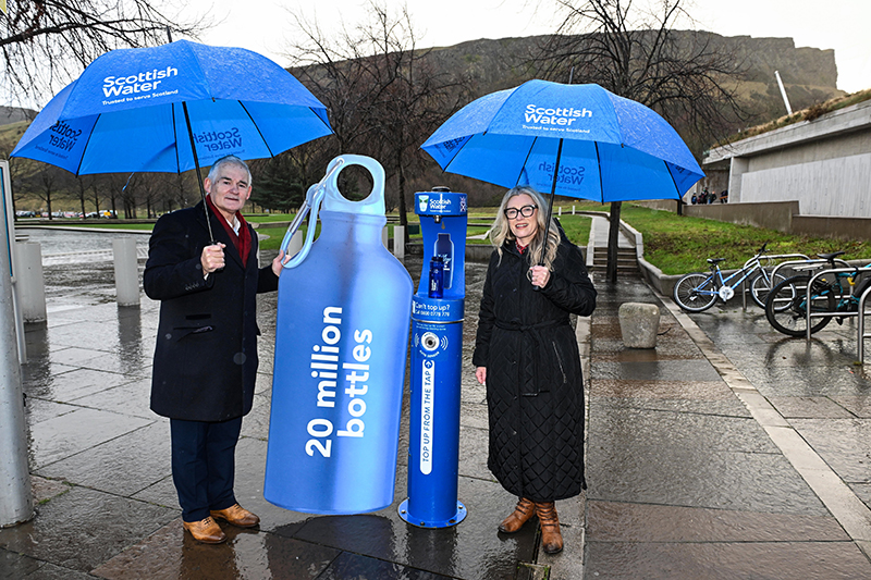 Peter Farrer of Scottish Water and climate action secretary Gillian Martin. Image credit: Paul Devlin / SNS Group