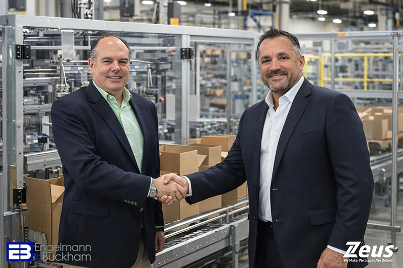 L-R: Iain Buckham (Engelmann & Buckham); and Keith Ockenden (Zeus) shaking hands