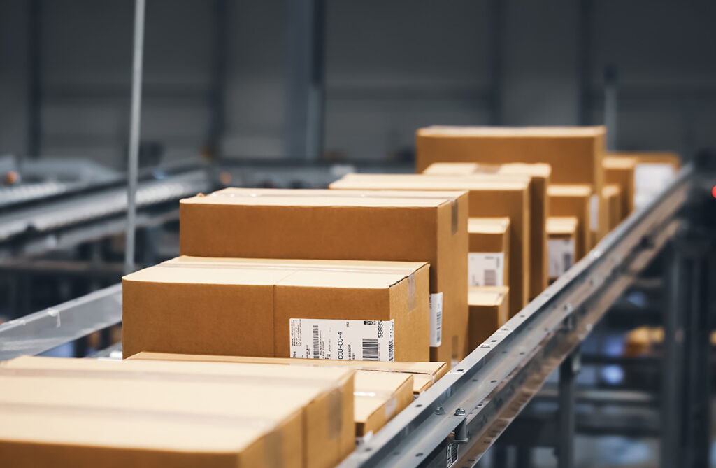 Boxes on production line